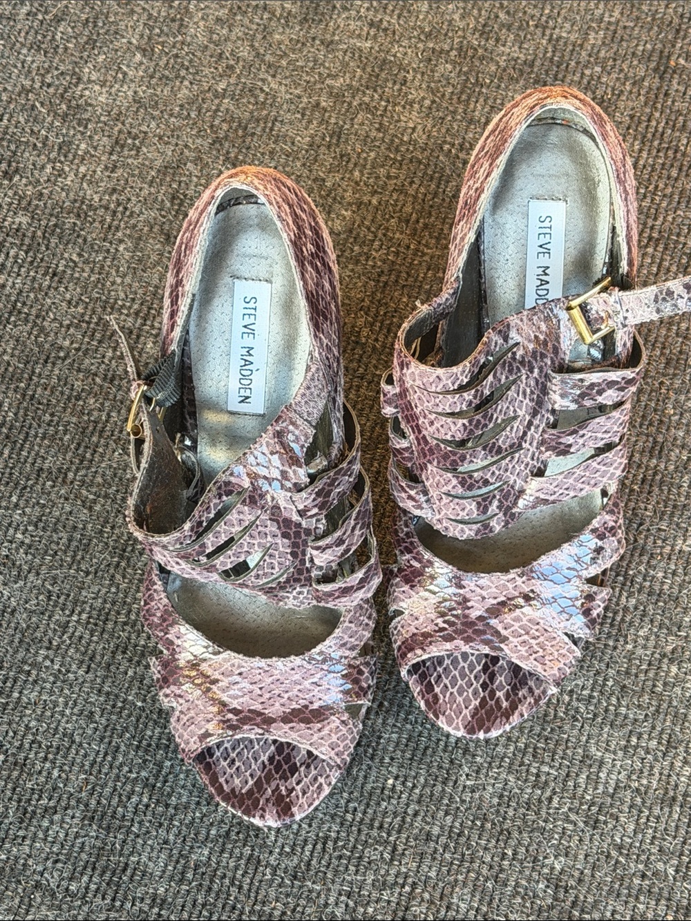 Steve Madden Pink Snake-Print Strappy Heels